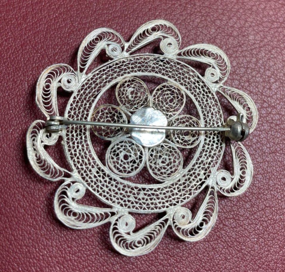 Gr. antik 800 Silber Brosche Anstecknadel Filigransilber Handarbeit Tracht Ø55mm3