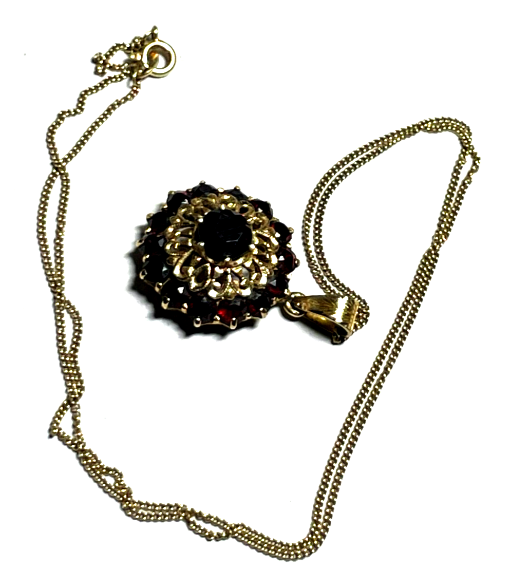 585 Gold antiker Granat Anhänger an 45 cm Panzerkette 14 K Gelbgold satte Farbe6