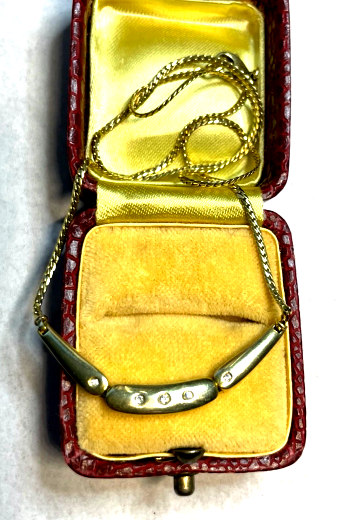 Solide 585 Gold 14 K Kette Collier Goldkette 5 Diamanten 0,06ct 43,5cm Juwelier4