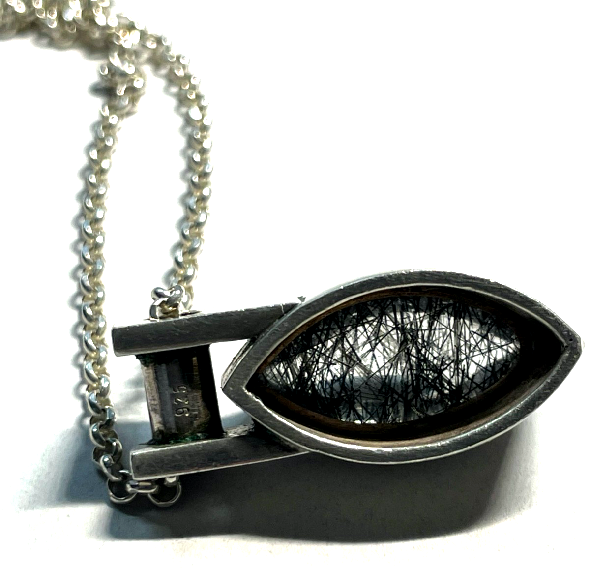 50 cm lange 925 Silber Erbskette mit massiv Sterling Rutilquarz Anhänger modern4