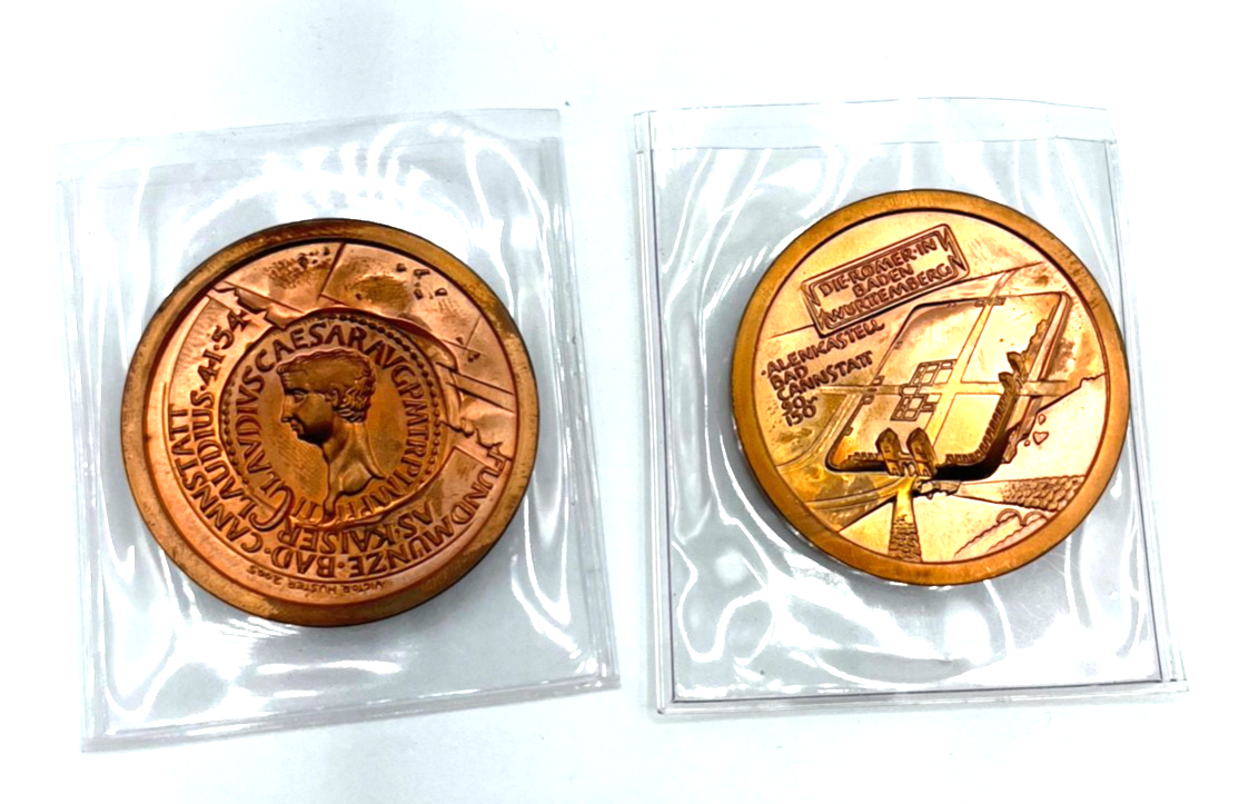 2x vintage Kupfer Münze Cannstadt Römer Kaiser Claudius Fund Gedenk Prägung Ø 480