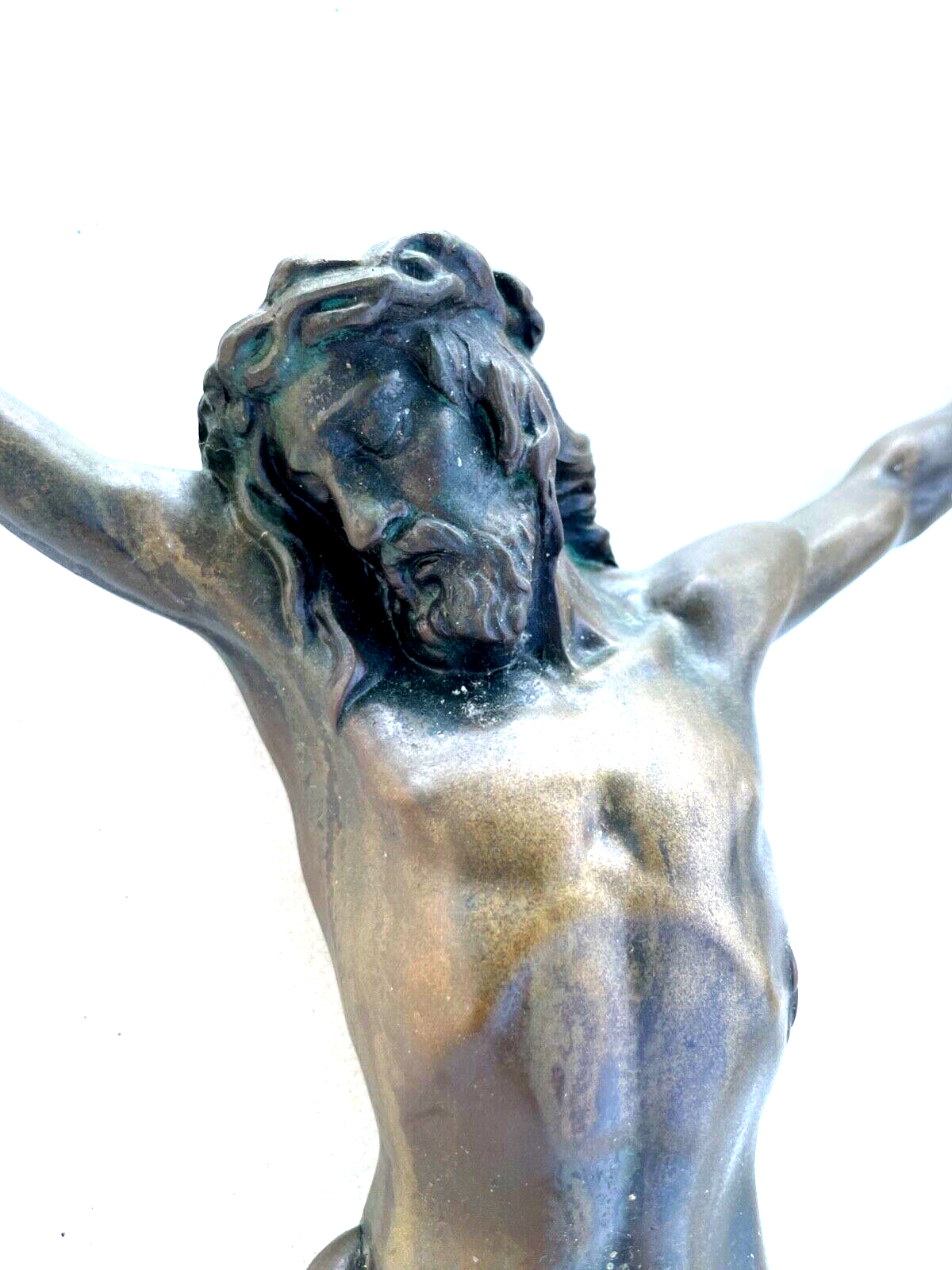 Grab Stein oder Kreuz Figur Jesus Inri massive Bronze vintage H 43  B 36 cm4