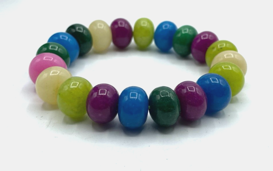 Prächtig bunt gefärbtes Achat Rondelle Armband auf Gummizug B 14 mm gepflegt1