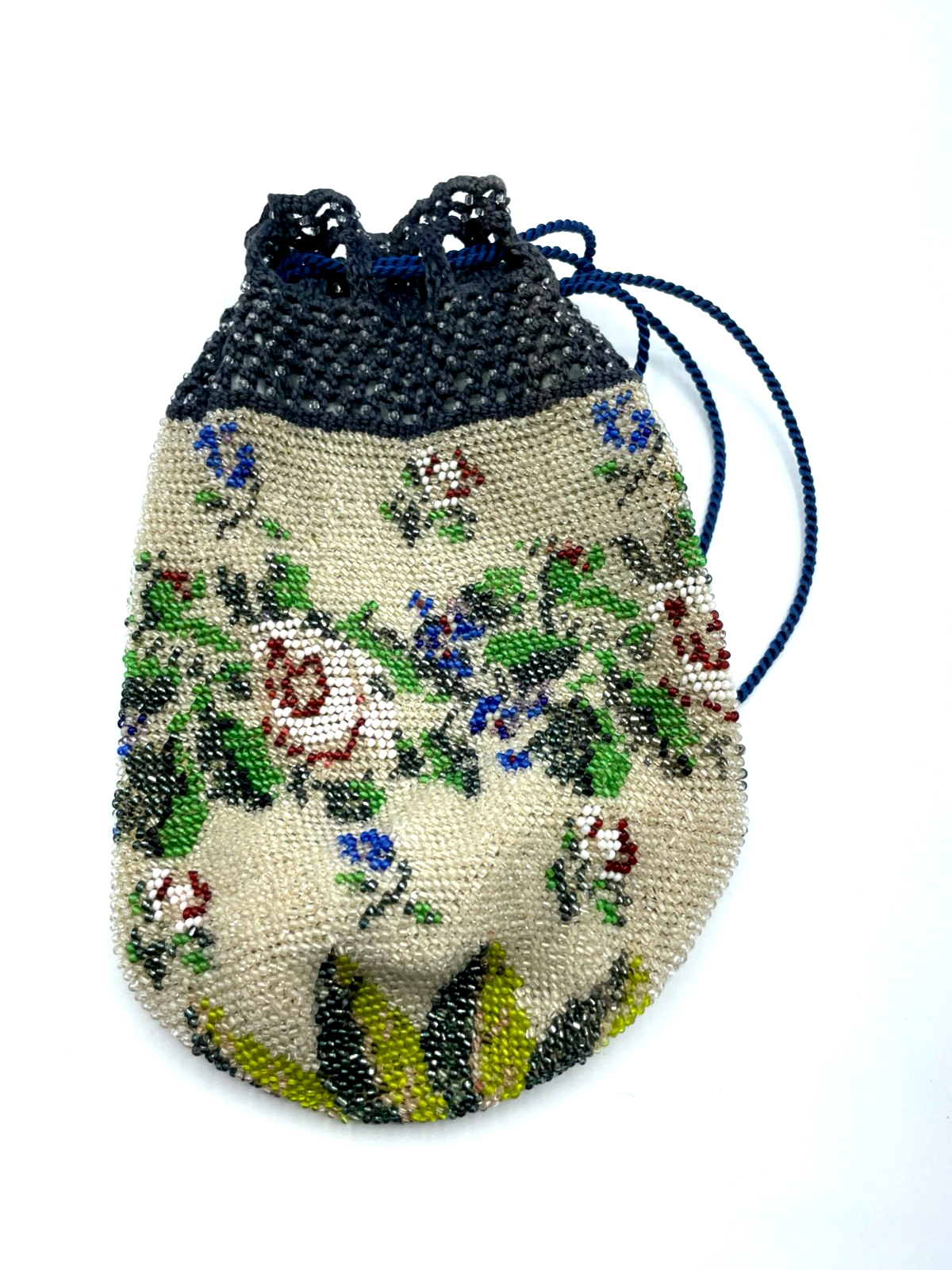 Antik Pompadour Glasperlen Tasche Perlenbeutel Handarbeit Perlentasche um 19007