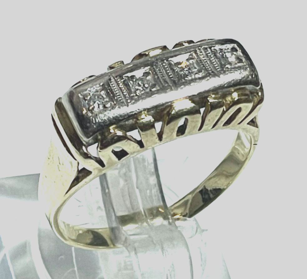 Antik 585 Gold 14 K bicolor Ring 4 Diamanten Juwelier Ø 17,2 mm Gr. RG 54 gepfl.0