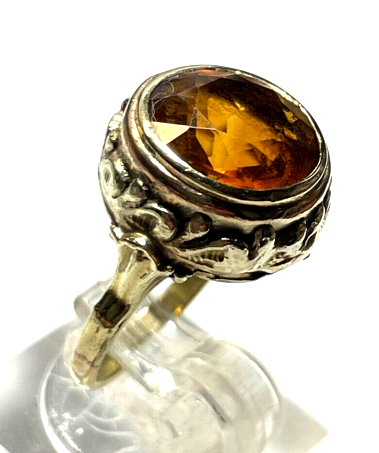 Antik 333 Gold 8 K Ring Madeira Citrin Ø 16,5mm RG 52 gepflegt solide Handarbeit0