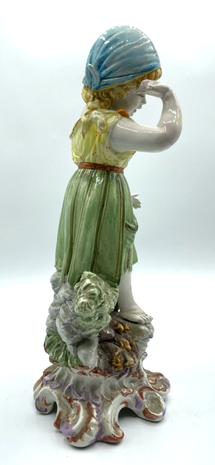 Antik große Porzellan Figur handbemalt aus Italien H 31,5 cm Mädchen Obstkorb4