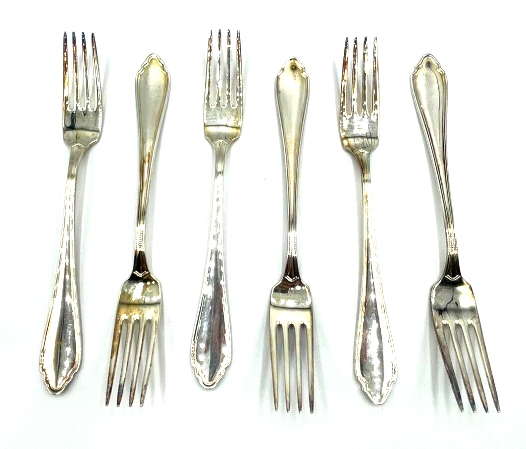6 x Speisegabel Chippendale J Grimminger Schwäbisch-Gmünd 90 Silberauflage gepf0