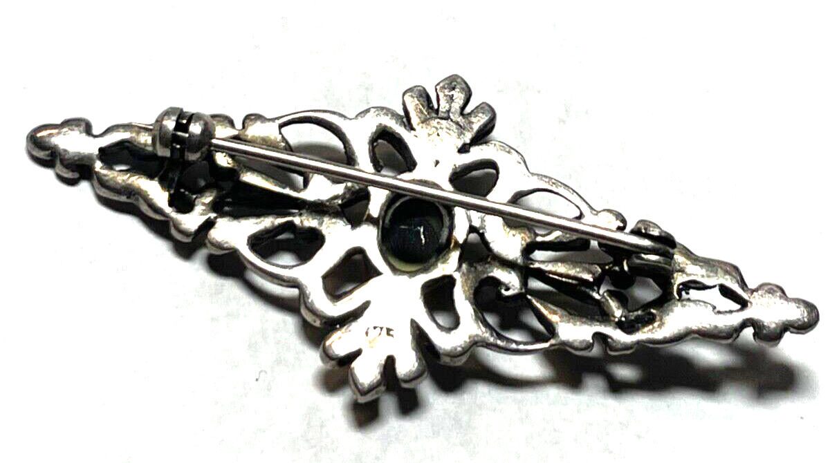 925 Sterling Silber Brosche Onyx Markasit im Antikstil Handarbeit apart L 53 mm5