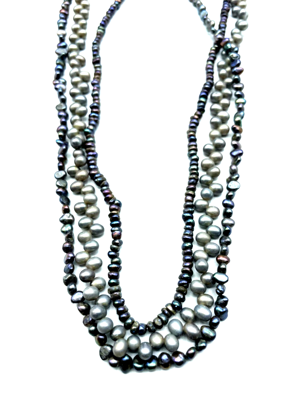 Vintage echte Perlenkette 3 reihig Collier Keshi SWZ Perlen sehr gepfl. Grautöne4