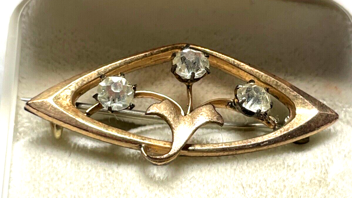 Antik Jugendstil Golddouble Brosche mit Simili  um 1900 Rotgold sehr gepfl.1