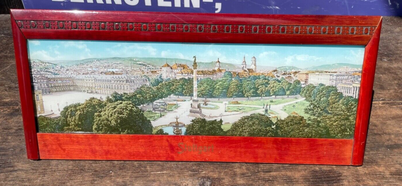 Jugendstil gr Souvenir Bild Stuttgart gerahmt Perlmutt Reiseandenken 1900 L 48cm1