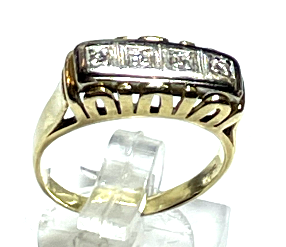 Antik 585 Gold 14 K bicolor Ring 4 Diamanten Juwelier Ø 17,2 mm Gr. RG 54 gepfl.2