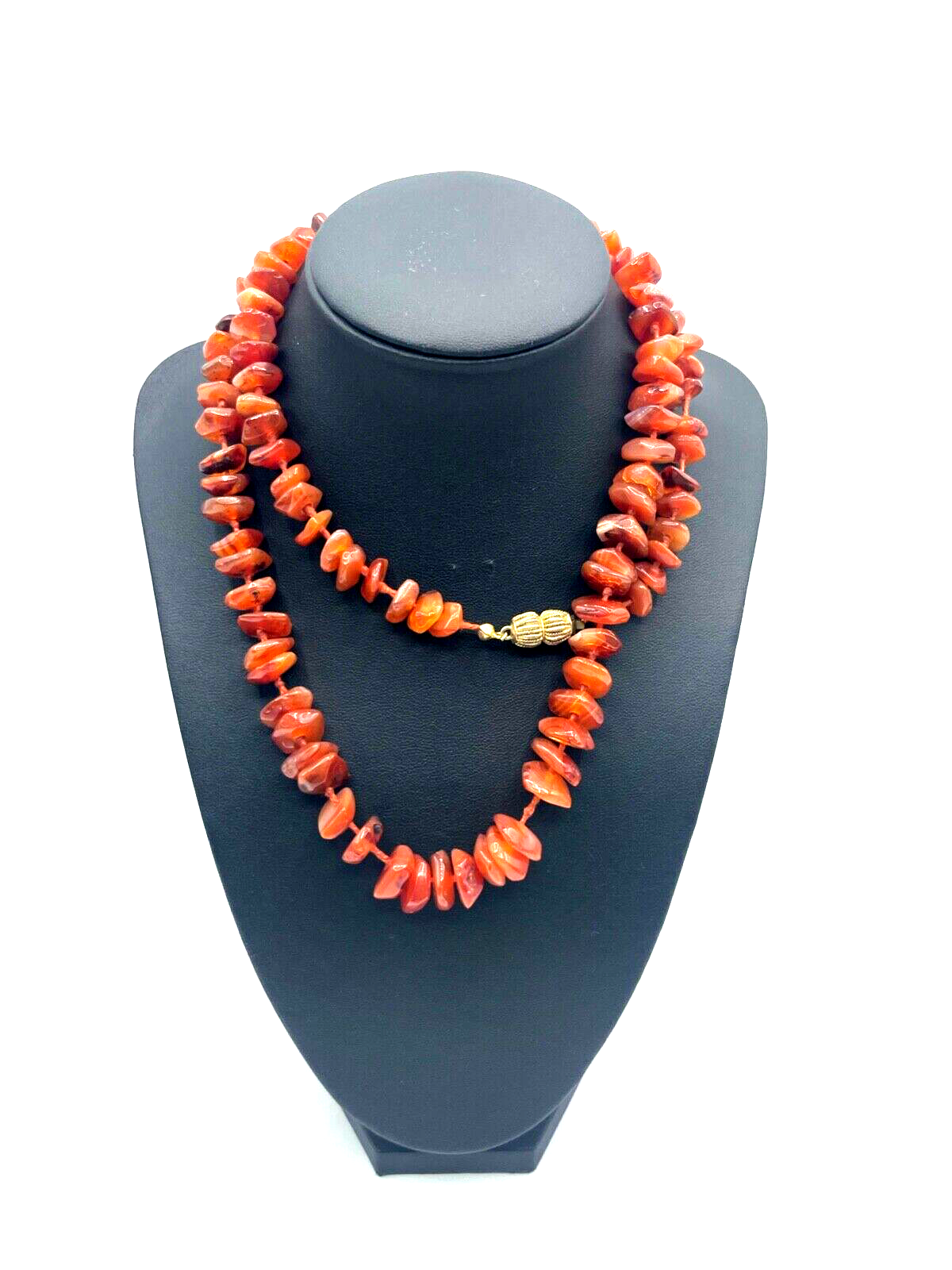 Vintage Karneol Edelstein Kette Nuggets im Verlauf einzeln geknotet L 81 cm3