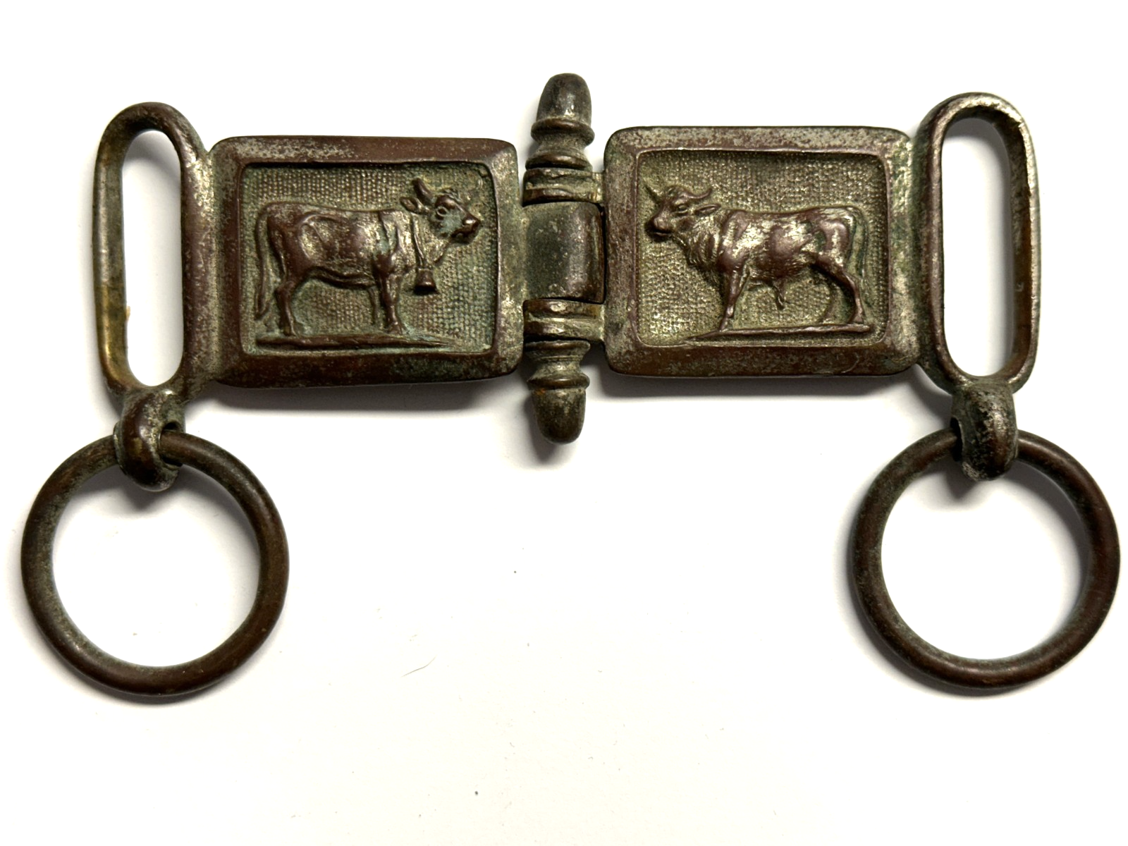 Zunft Gürtelkoppel - Fleischer - um 1900 - Messing - 2-teilig - Kuh-Relief0