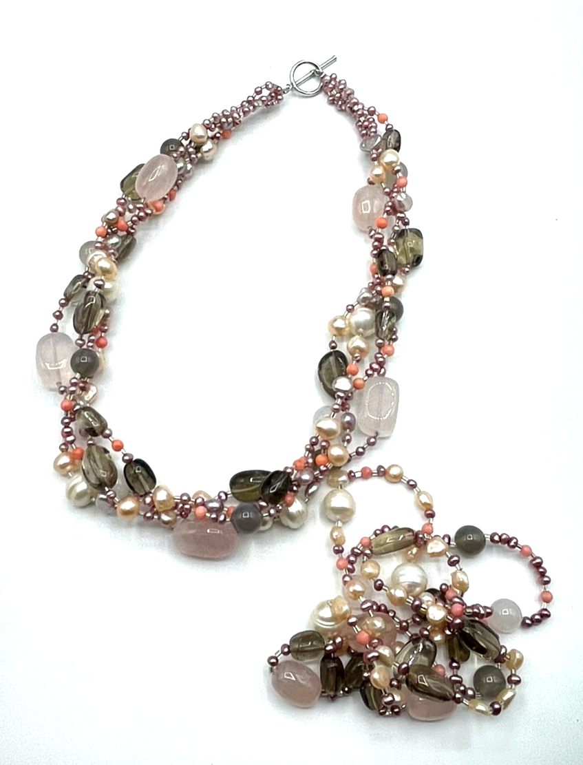 Neuwertiges Set MY PEARL Halskette + Armband 925 Silber Edelsteine SWZ Perlen9
