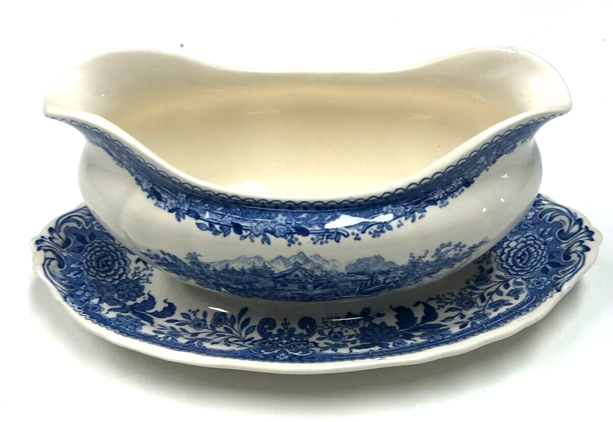 Villeroy & Boch Service Burgenland Sauciere weiß blau Soßenschale kleiner Chip1