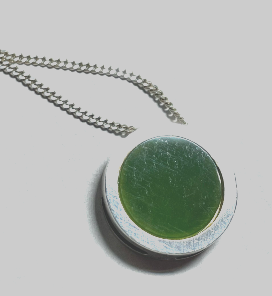 40 cm 925 Sterling Panzerkette + vintage grüne Jade Anhänger Purismus top gepfl.10