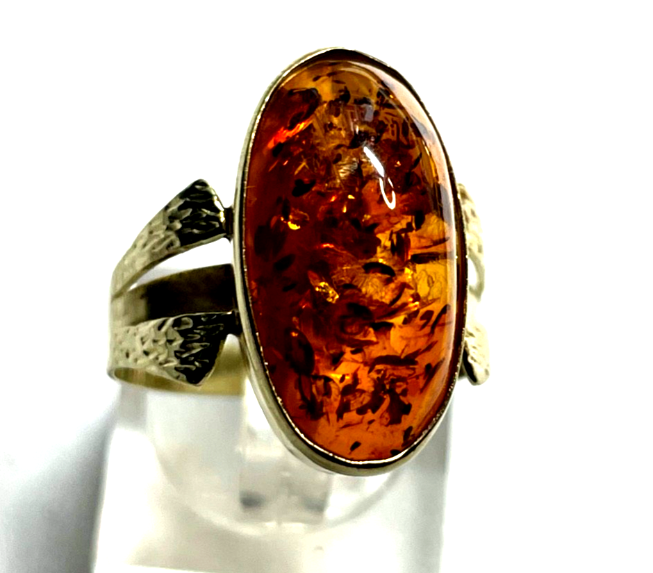 Vintage wunderschöner 333 Gold 8K Ring Bernstein Cabochon Ø 18 mm RG 57 Juwelier2