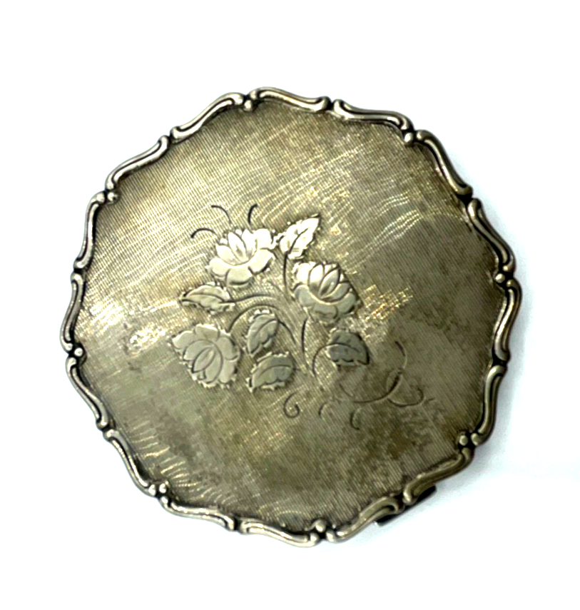 Antik 835 Silber Puderdose Puder Behälter Blumenbukett Dekor gepflegt6