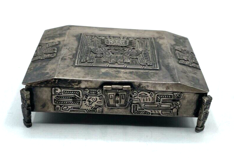 Vintage Silber Dose Deckeldose Maya Azteken Inka Silberdose 126 Gr. Handarbeit10