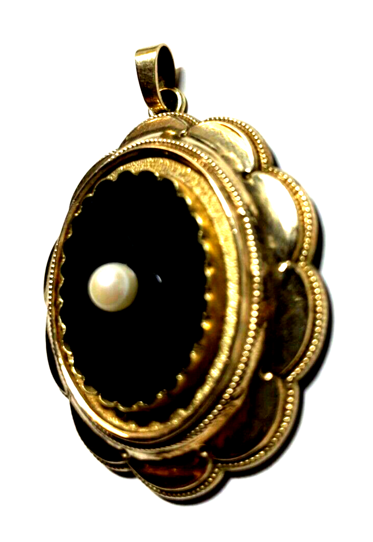 Stattlicher Biedermeier Anhänger Schaumgold L 53 mm B 39 mm echte Perle rar11