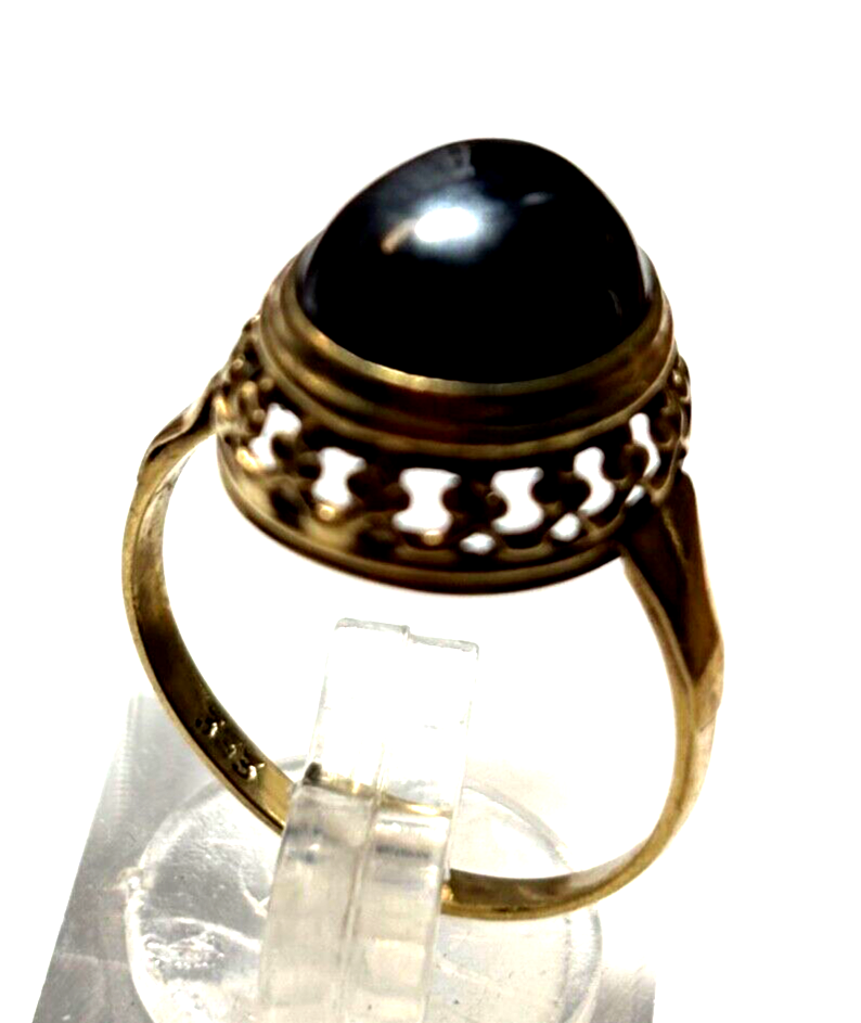 Vintage 333 Gold 8 K Ring Blutstein Hämatit Cabochon Ø 17,5 mm RG 55 gepfl.2