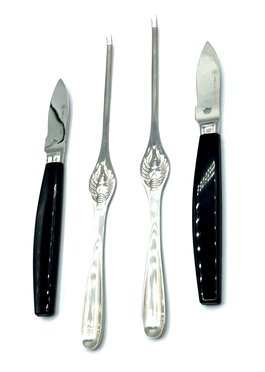 Dreizack 2x Hummergabel Hummerstift + 2x Messer Krebsbesteck Krabbenmesser gepf2