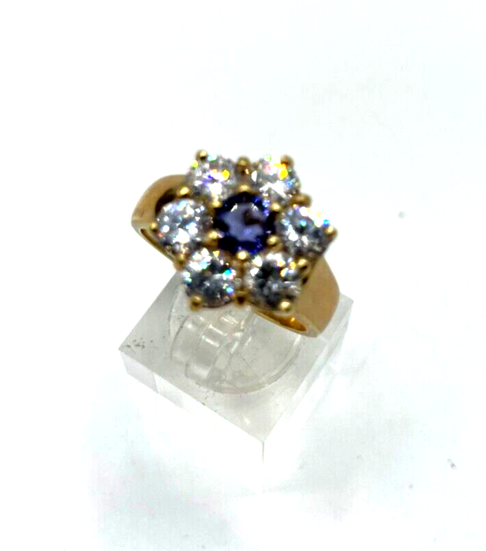 925 Silber Ring vergoldet Silberring üppig Zirkonia Amethyst Lila Ø 19 mm RG 607