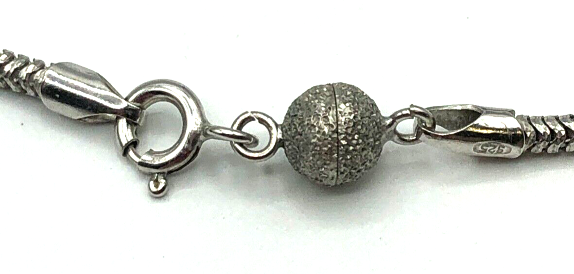 Gr. 925 Silber Clip Anhänger Bergkristall + Silber Schlangenkette Magnet Kugel3