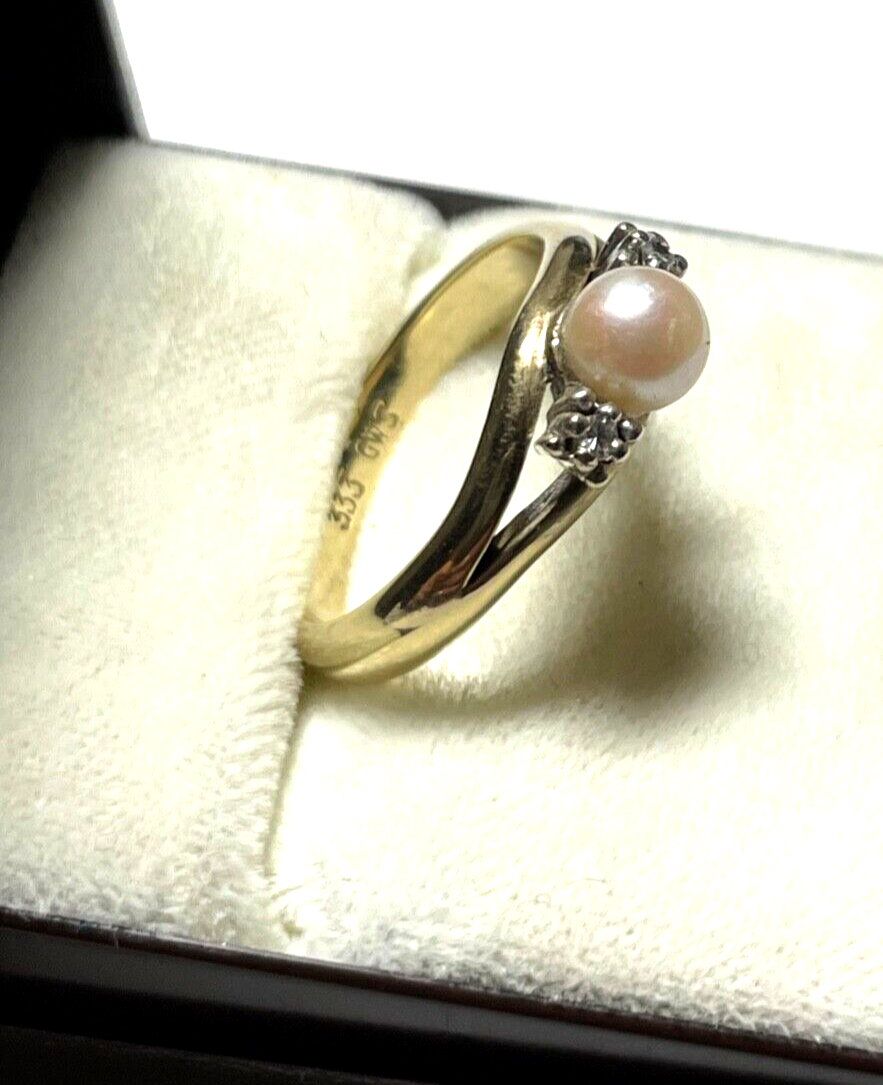 Solider 333 Gold 8 K Ring 1 Akoya Perle 2 Brillanten á 0,05 RG 56 Juwelier gepfl3