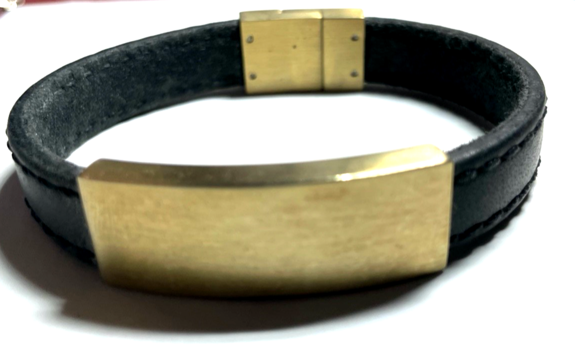 Unisex SON OF NOA solides Lederarmband mit vergoldetem Edelstahl L 20,5 cm gepfl0