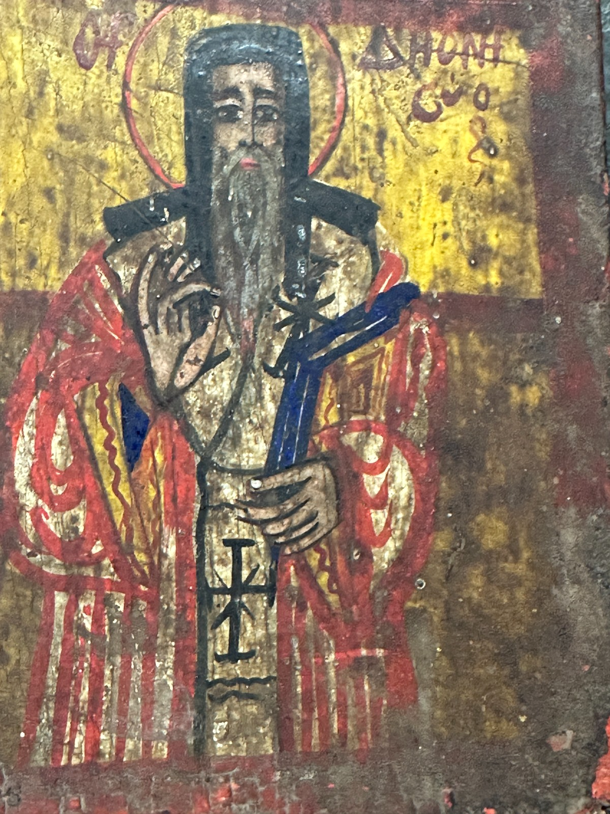Alte Ikone um 1800 – Deësis mit Hl. Theodor & Johannes – Rumänien Tempera & Gold6