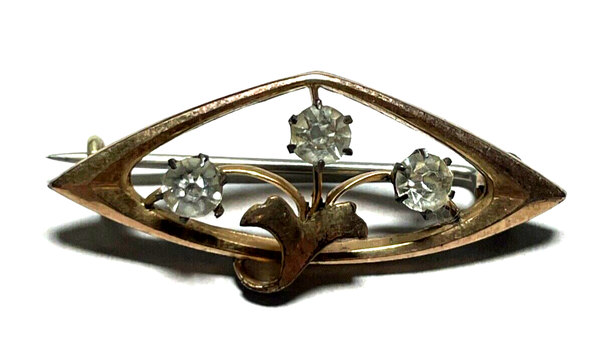 Antik Jugendstil Golddouble Brosche mit Simili  um 1900 Rotgold sehr gepfl.0