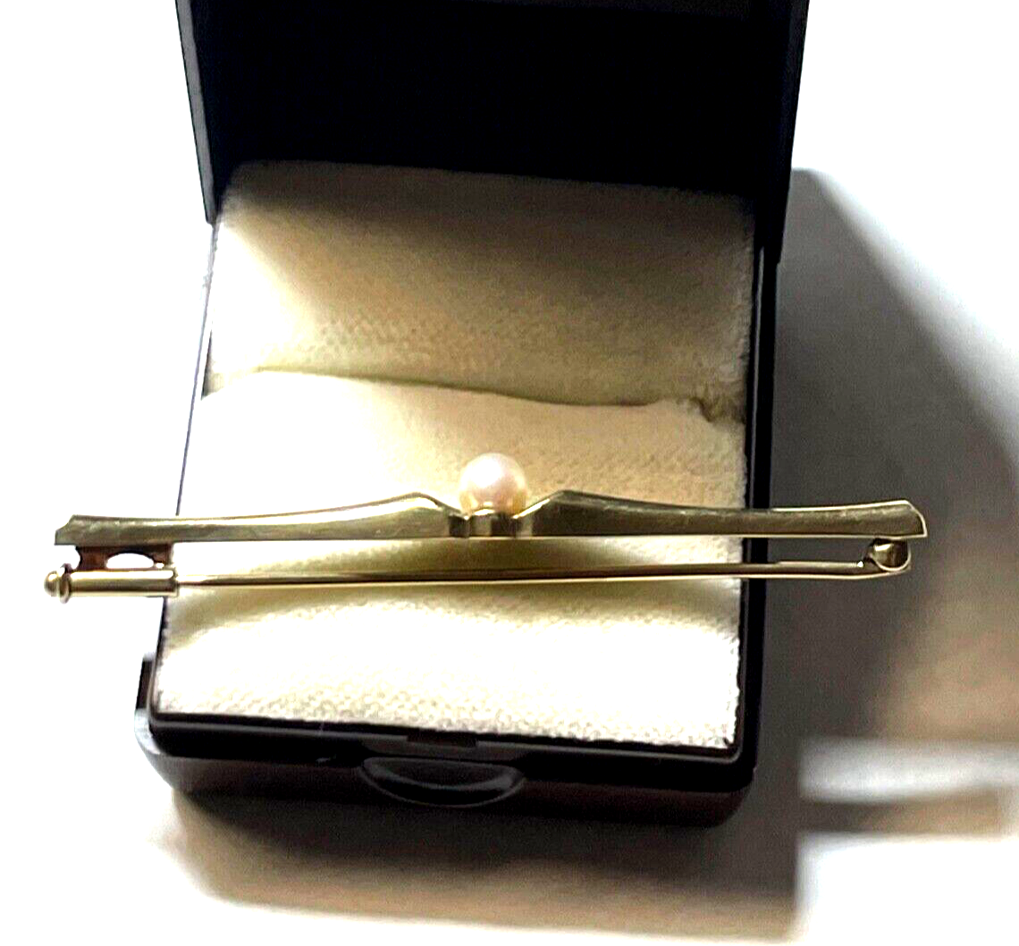 333 Gold 8K Gelbgold klassische Stabbrosche Anstecknadel mit echte Perle II 62mm1