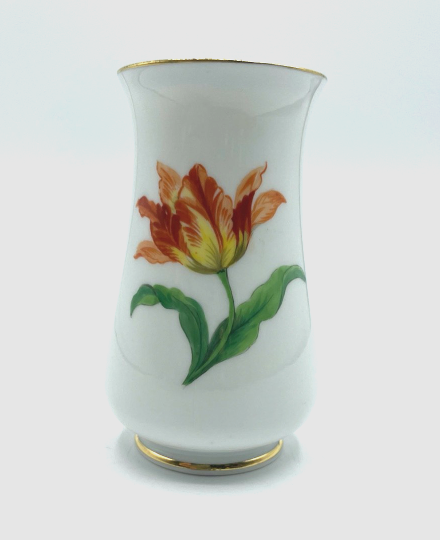 Vintage Meissen Porzellan Vase Tulpe + Goldrand Dekor H 10,5 cm 1A Zustand1