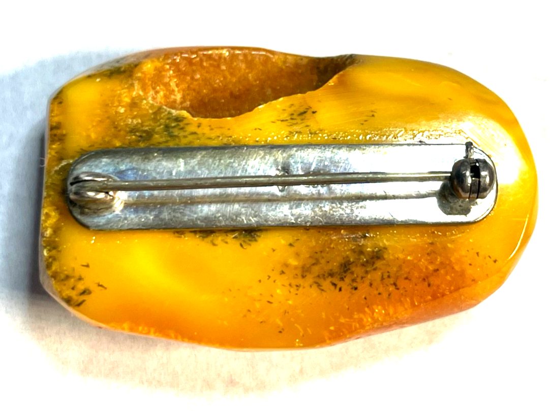 Antik Natur Bernstein Findling als Brosche Butterscotch Juwelierpunze Silber 9257