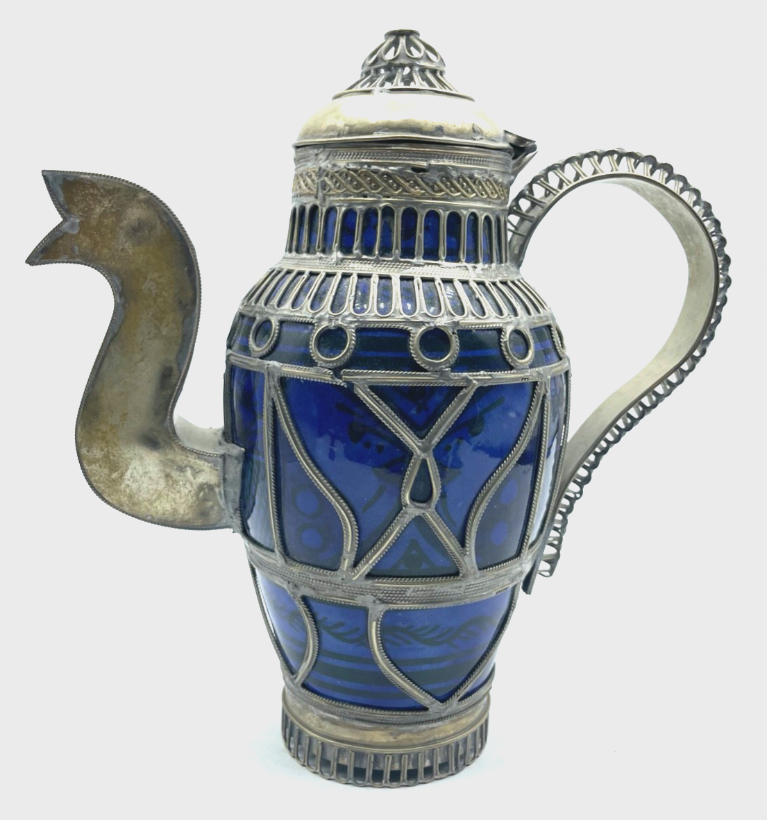 Dachbodenfund orientalische antik Kanne Keramik + versilberte Montur Handarbeit0
