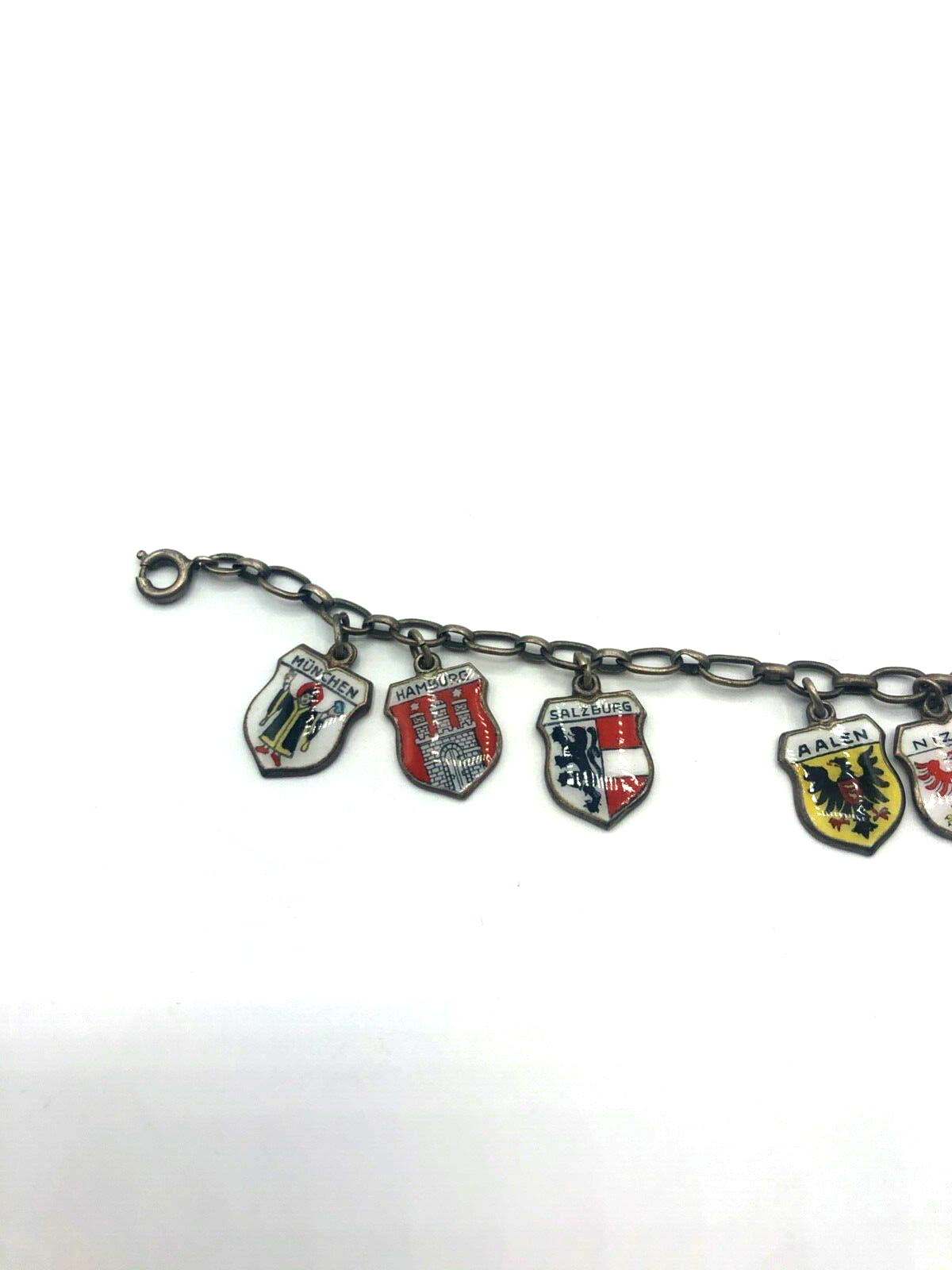 Vintage Silber Bettelarmband Stadtwappen 11 Reiseandenken Emaille erweiterbar2