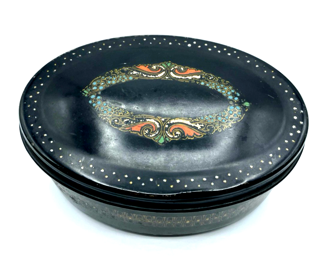 Antik attraktive ovale Blechdose Keksdose Deckeldose Jugendstil Dekor um 19001