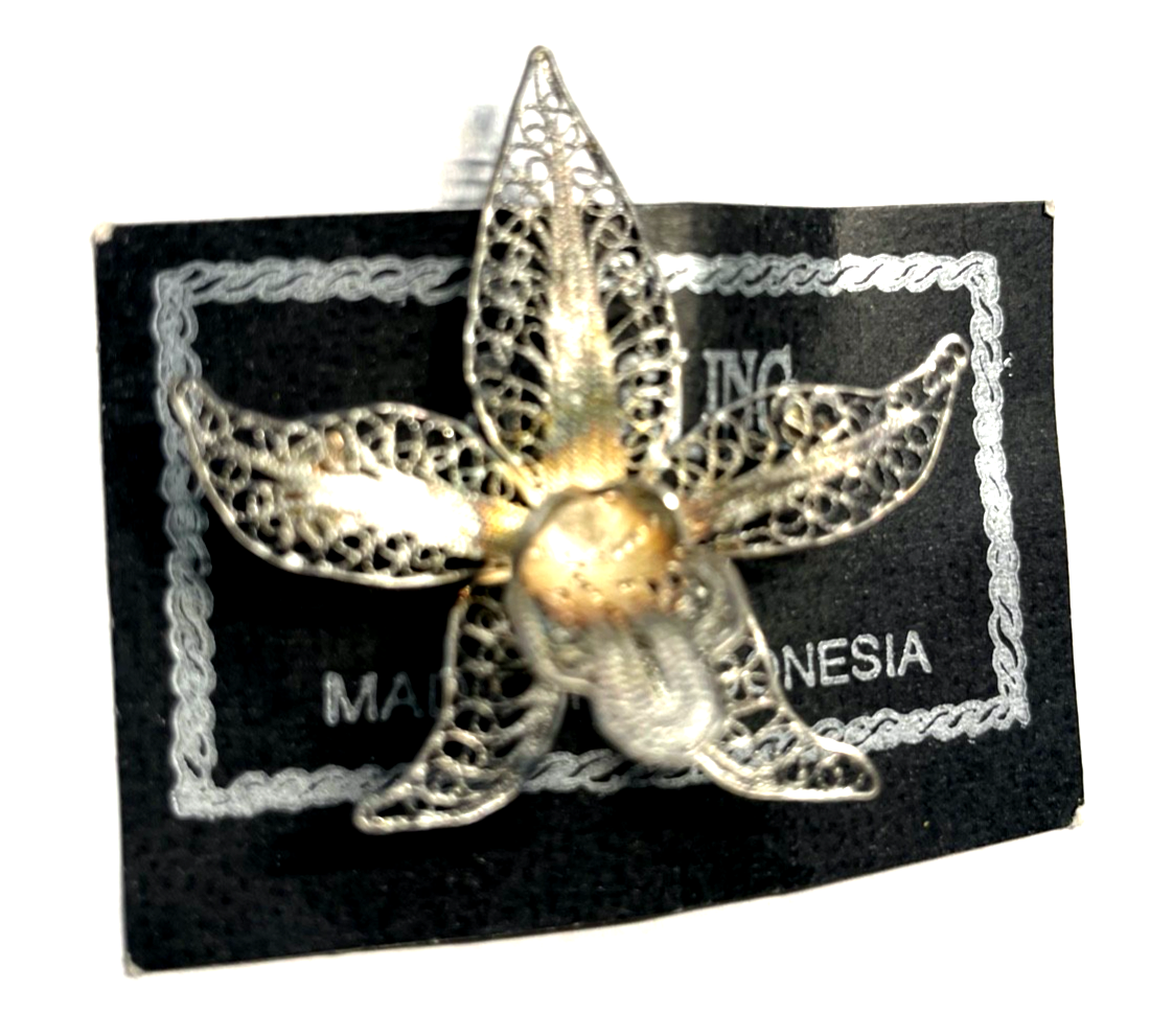 Filigran Silber Handarbeit Brosche Orchidee ungetragen orig. Blister Indonesien0