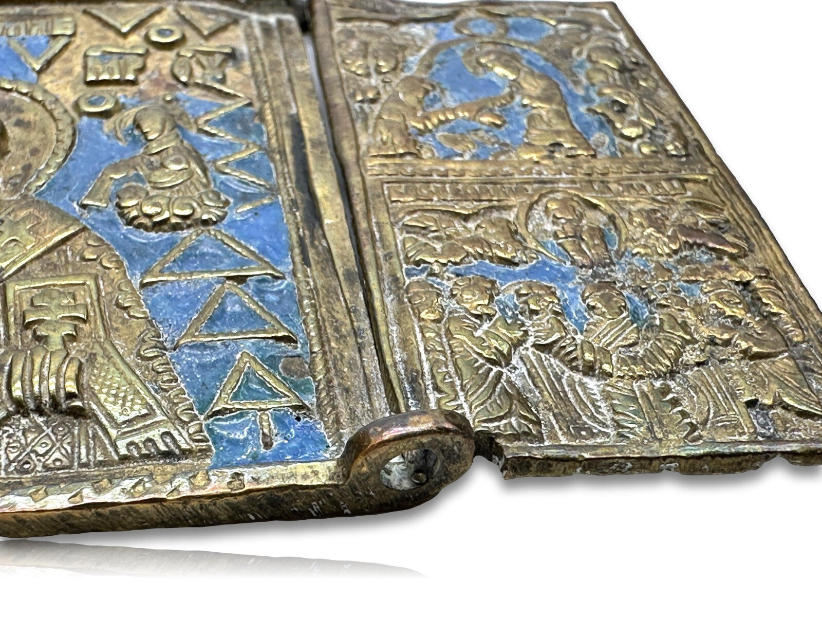 Antike russische Ikone - Bronze - um 1800-1840 -  Hl.Nikolaus - Tetraptychon6
