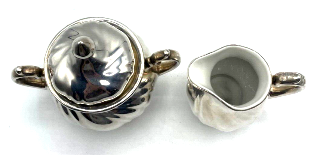 Vintage WMF Zuckerdose Milchkännchen Porzellan + dicke Silberauflage Barockform2