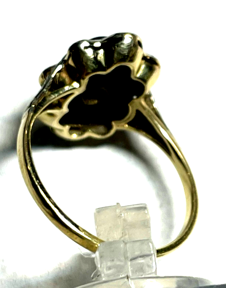 585 Gold 14 K Ring Bicolor orig. Art Deco Onyx Tafel + 8 Diamanten Ø 17,5 RG 558