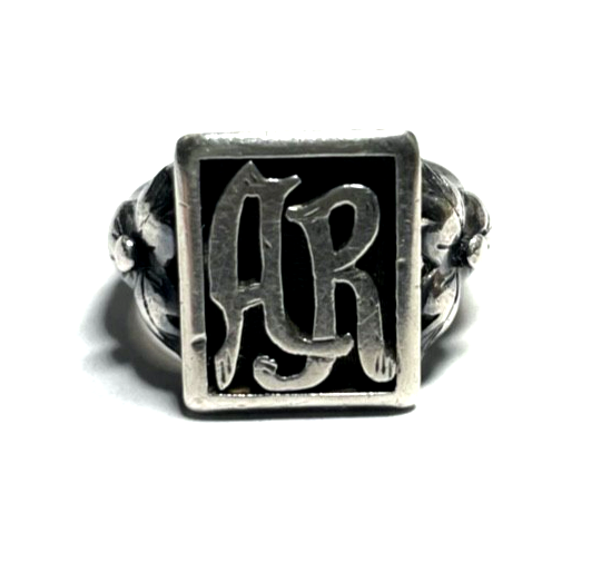 Antik 800 Silber Herrenring Ring Siegelring Onyx Initialen AR o RA RG 61 Ø 19,58