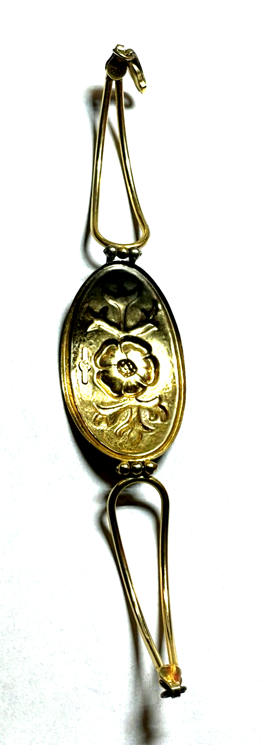 Vintage 925 Silber vergoldet Armband Handarbeit florales Dekor Armreif ähnlich3