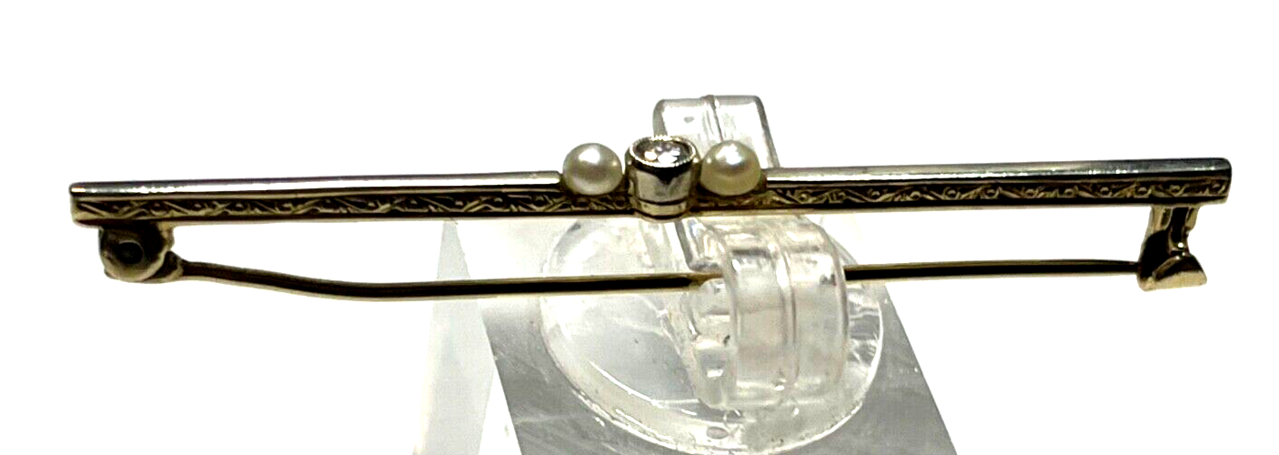 Art Déco 585 Gold 14 K Gold Brosche Nadel Stabbrosche 1 Brillant 2x Orientperle2
