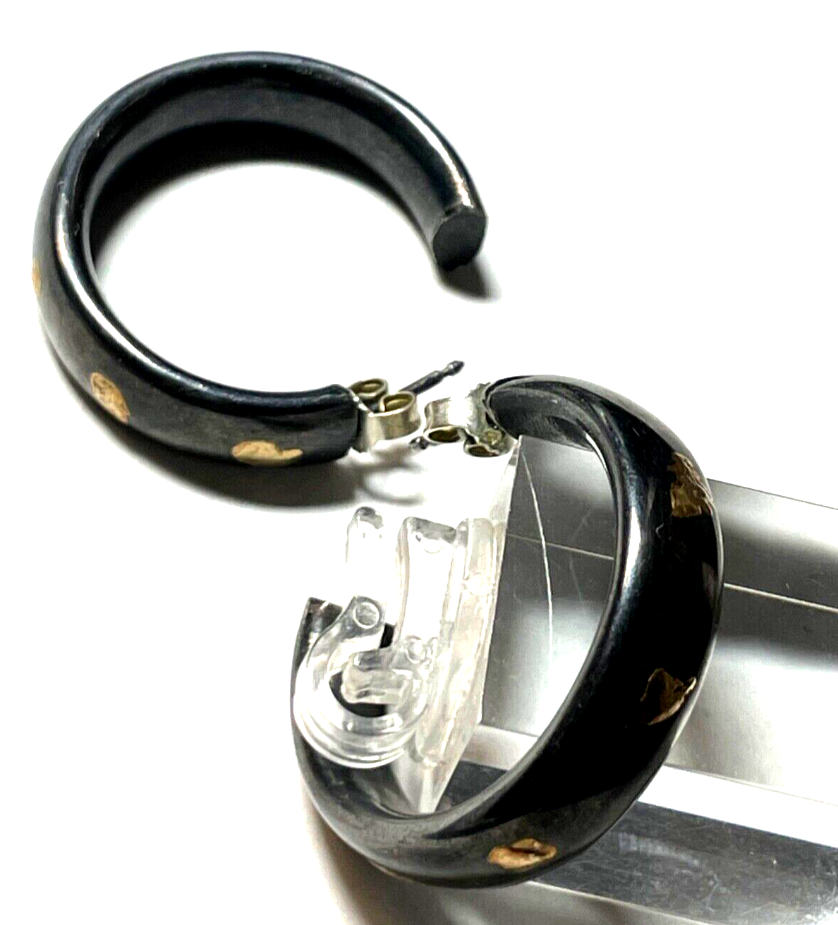 Massive stattliche 925 Silber Creolen Ohrringe geschwärzt Echtgold Dekor Ø 3 cm4