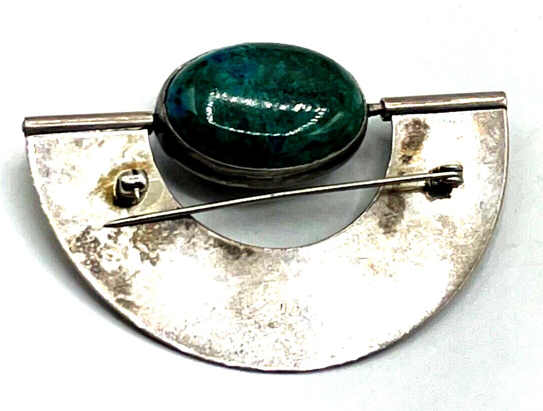 Stattliche 925 Silber solide Brosche mit Türkis + Hämatit Wendenadel Handarbeit6