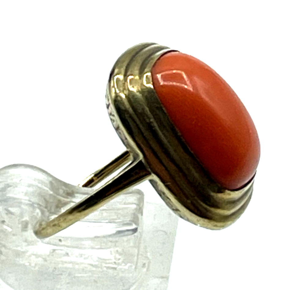 20er Jahre 585 Gold 14 K antik Ring Lachskoralle Koralle Cabochon RG 51 Ø 16 mm6